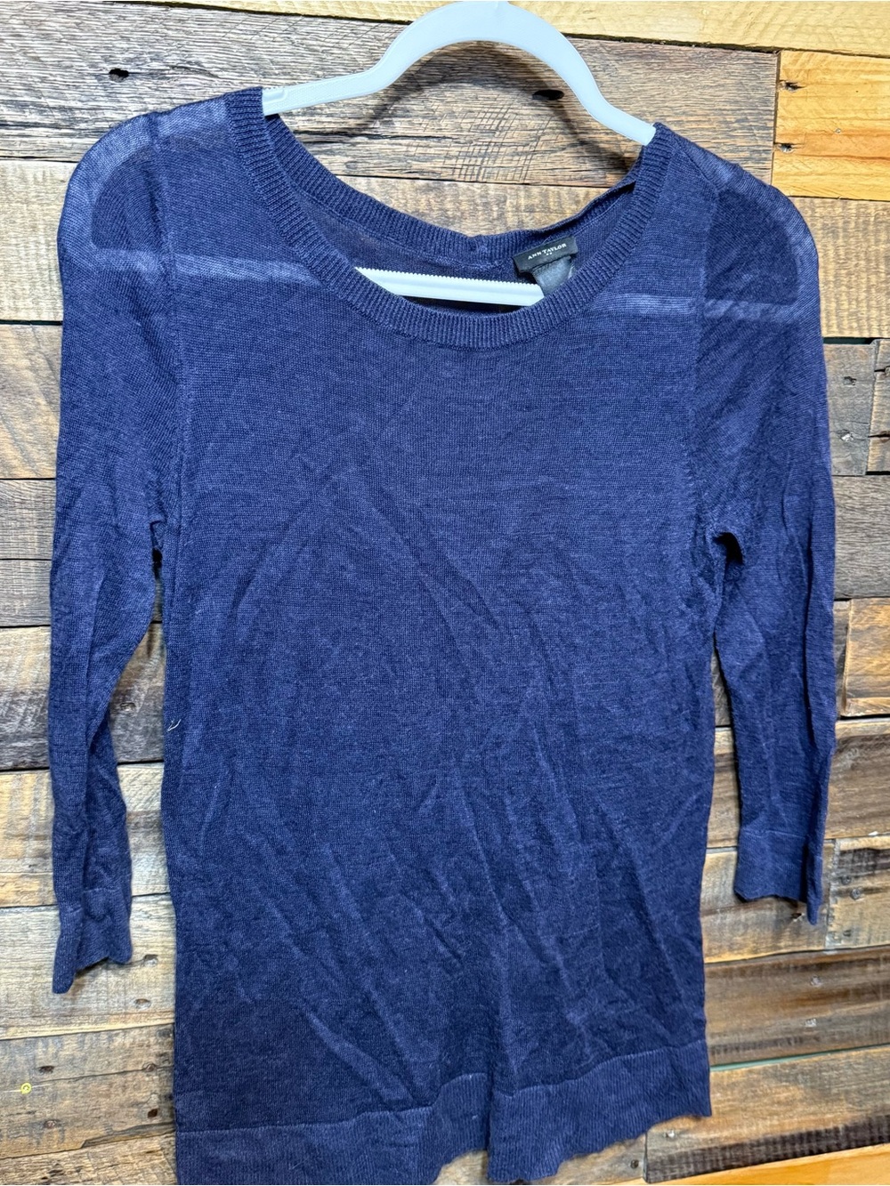 Ann Taylor Womens Medium Blue Thin Knit 3/4 Sleeve Button Back Sweater Top